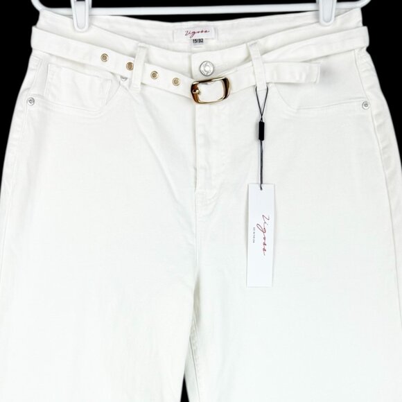 Vigoss Women's Stretch High Rise Straight Leg Belted Ivory Jeans Size 15/32 NWT - Picture 3 of 11